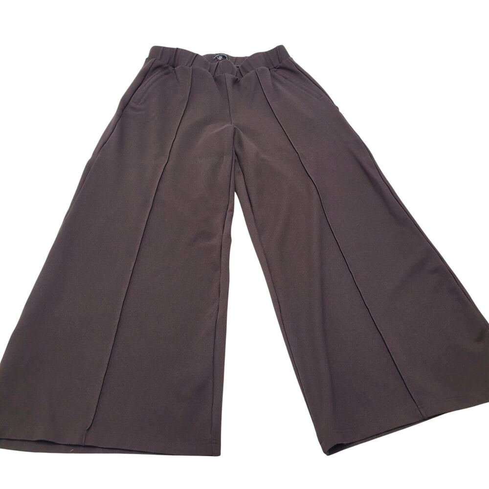 Universal Standard brown pull on wide leg ponte pants seamed xs 10-12 stretch